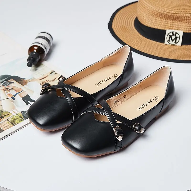 

Slip-on Loafers Women's Four Seasons Shallow Mouth Single Shoes Loafers WOMEN'S Flat Shoes Casual Small Leather Shoes Square Hea