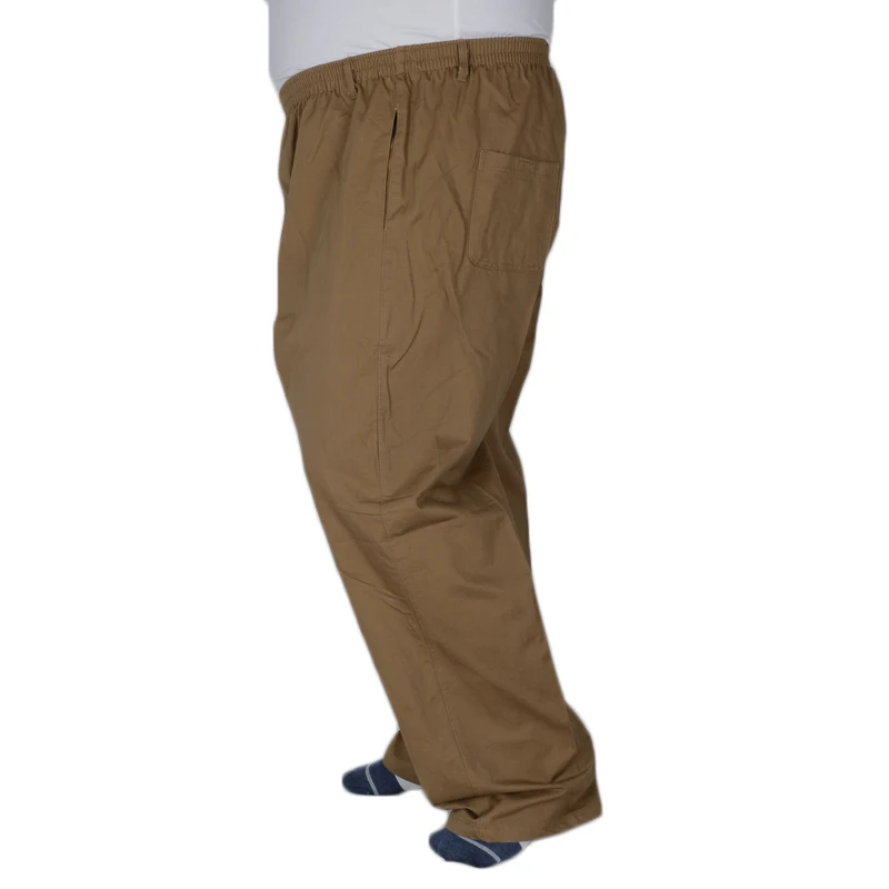 Весенне-осенние хлопковые плотные мужские брюки с эластичной резинкой на талии, хлопковые брюки с высокой талией большого размера, эластичные брюки с молнией 8XL 7XL 6XL - Цвет: Хаки