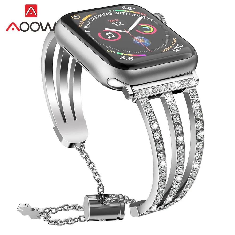 Алмазный браслет из нержавеющей стали для Apple Watch 38 мм 42 мм 40 мм 44 мм женский ювелирный браслет ремешок для часов серии 4 3 2 1