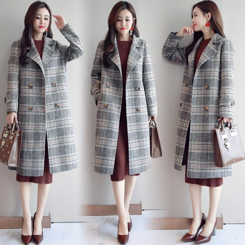 

Suit Collar Plaid Woolen Coat Women's Mid-length 2019 Autumn And Winter New Style Fashionable Gas Women's Loose-Fit off Season