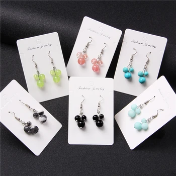 

Pink Blue Black Green Three Stone Bead Earrings for women friend lady female stone charm earring fashion jewelry wholesale