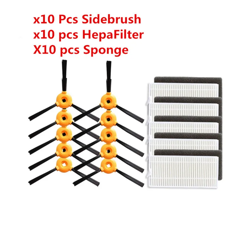 

30pcs / lot 10pcs(5 pairs) Side Brush +10 * HEPA Filter +10 * Sponge CONGA EXCELLENCE 990 Robot Vacuum Cleaner Parts