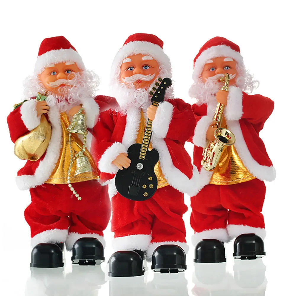 

35cm Christmas Electric Dancing Music Santa Claus Doll Gift Toy Decoration Shaking Singing New Year present Saxophone guitar bag