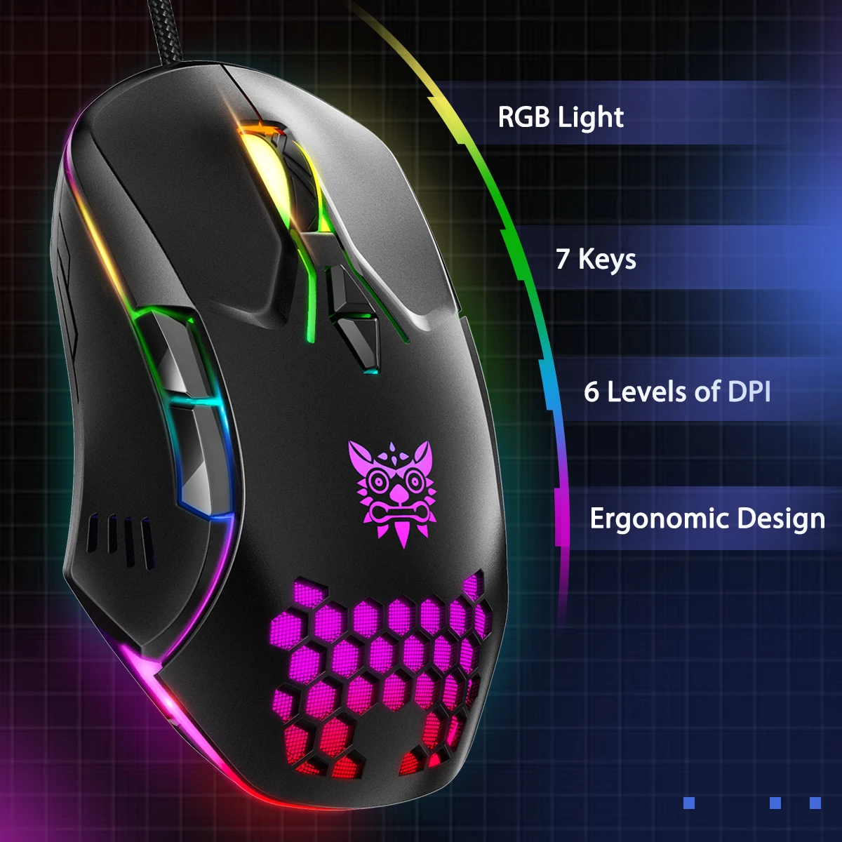 USB Wired Gaming Mouse, 6-Speed DPI Adjustable 6400DPI, 7-Button RGB Light Optical Mouse, Suitable For PC, Laptops, Gamer