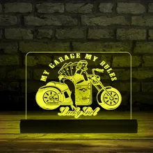 

MY GARAGE MY RULES Acrylic LED Light Garage Decor Pin Up Girl With Motorcycle Personalized 3D Night Lamp Motorcyclist Present