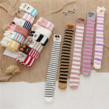 

KingDeng Winter Stockings Warm Long Cartoon Harajuku Coral fleece Striped Strawberry Fluffy Stocking Streetwear Fashion Design