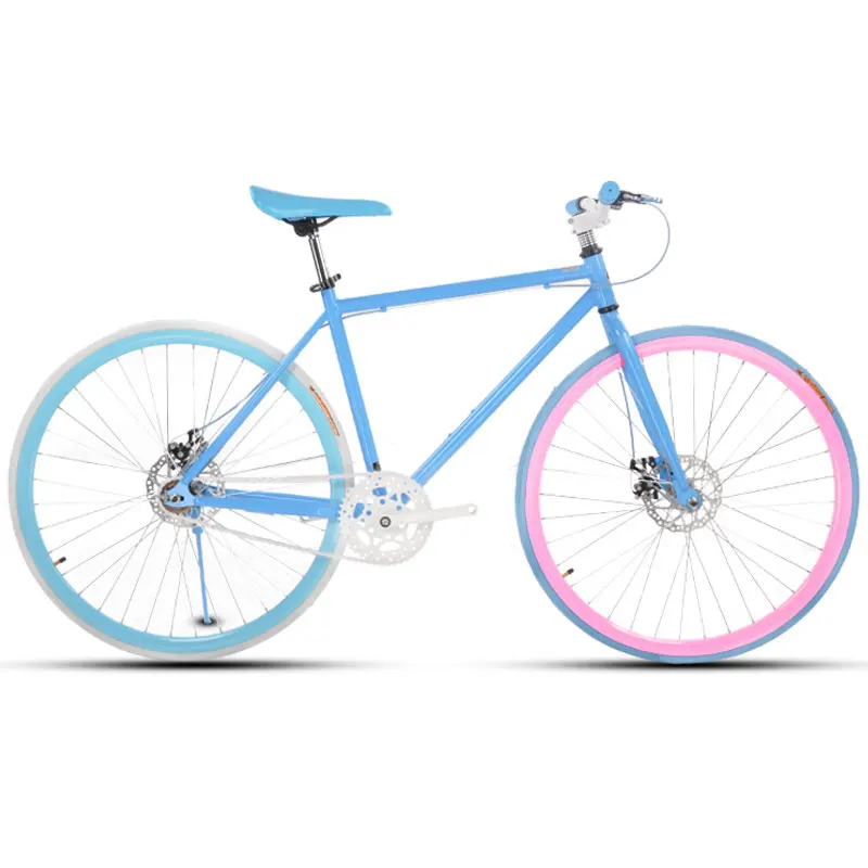 Road Bike Fixed Gear Double Disc Brakes Men and Women Fluorescent Bicycle Adult Students Cool Off Road Road Bike Fixed Gear Double Disc Brakes Men and Women Fluorescent Bicycle Adult Students Cool Off Road