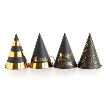 

4Pcs Adult Kids 2020 Happy New Year Party Hat Gold Letters Cone DIY Paper Cap