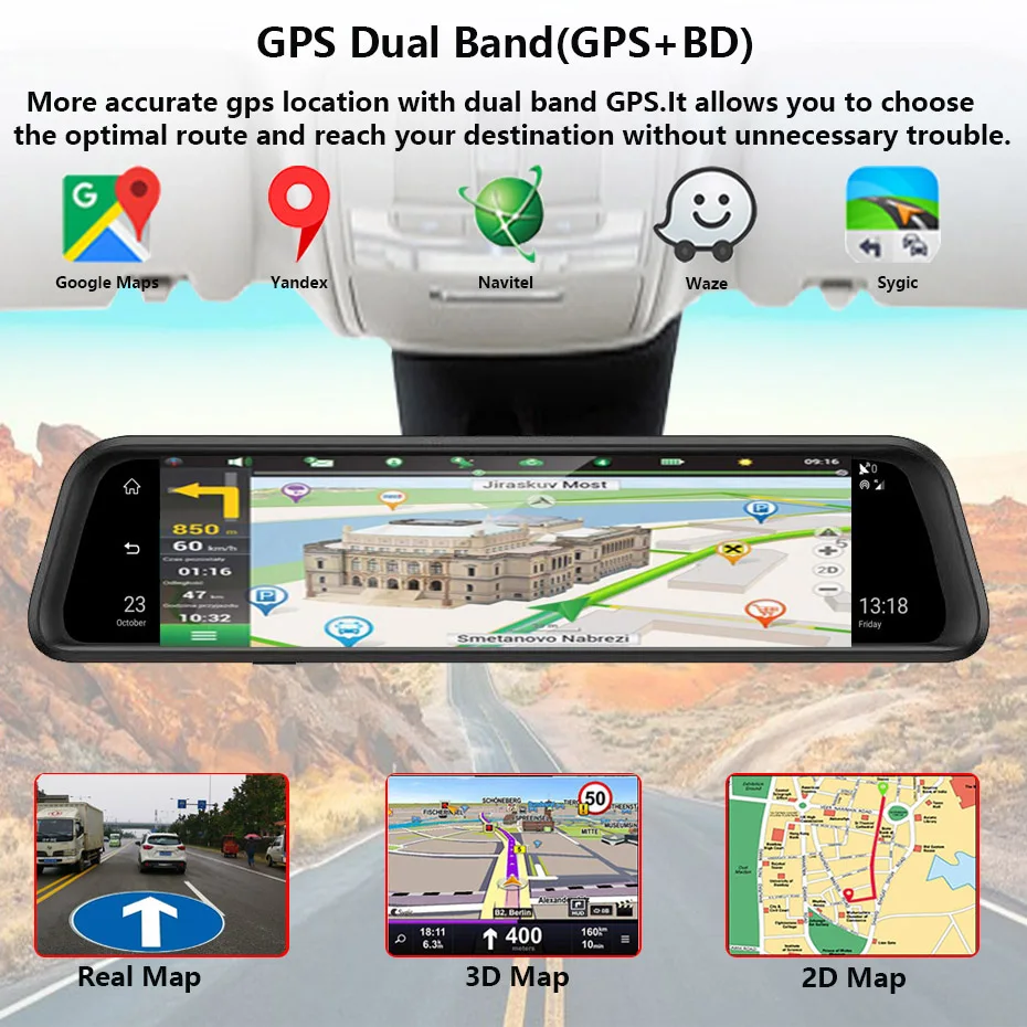 ڵ ķ GPS ׺̼ ADAS ̷  ī޶, FHD 1080P  ڵ   DVR, 10 ġ 4G ȵ̵ 8.1