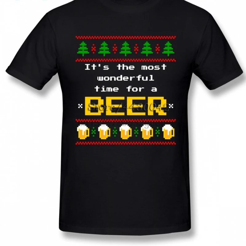 Ugly Sweater Christmas Beer Geek T Shirt For Men Plus Size Cotton Team Tee 4Xl 5Xl 6Xl Camiseta | Мужская одежда