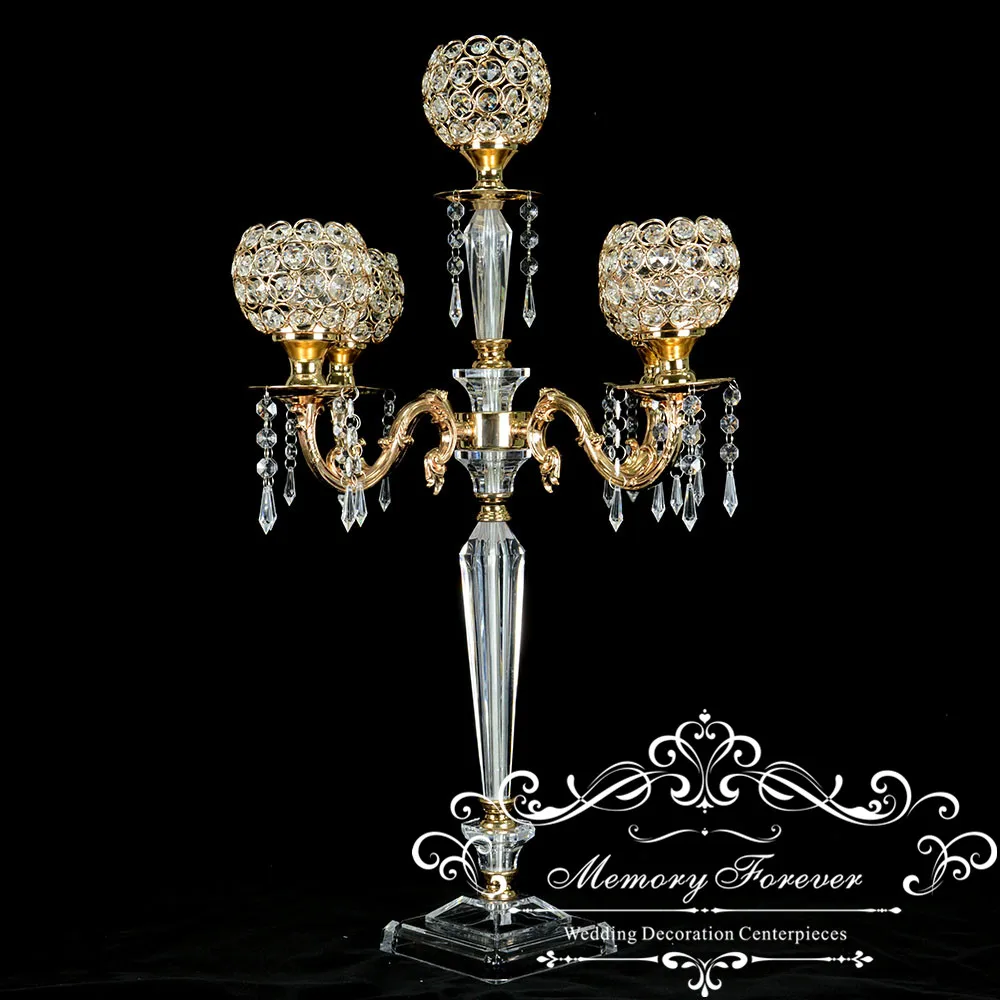 Candelabro de cristal de 2 piezas para centro de mesa de boda, candelabro alto de 5 brazos