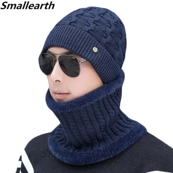 

2 Pieces Winter Hat Scarf Set For Men Winter Plus Velvet Beanies Scarves Male Knitted Sets Thick Cotton Warm Winter Accessories