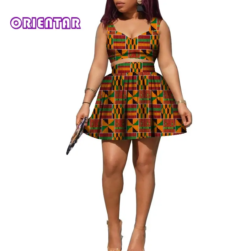 african outfits for ladies 2 Piece Set African Outfits Women Skirt and Top African Print Off Shoulder Crop Tops Mini Skirts Sexy Suits Summer WY8625 african wear for ladies Africa Clothing