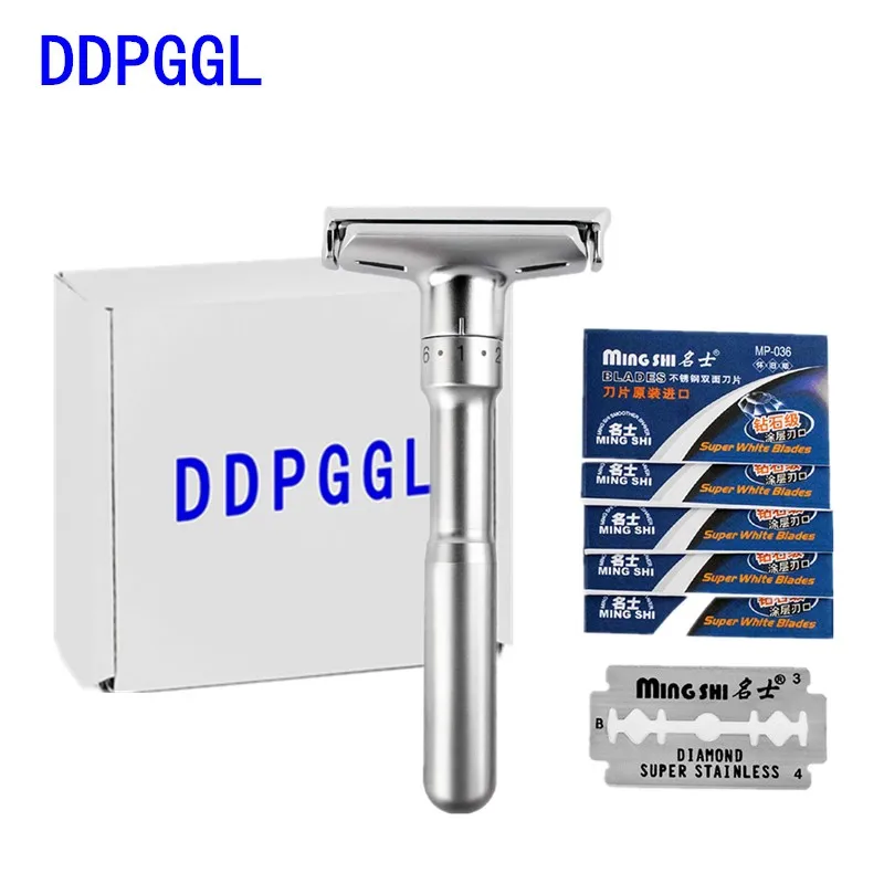 

DDPGGL Adjustable Safety Razor for Man Double Shaving Razor Classic Safety Razor Mingshi Shaver Razor Blades with 5 Blades