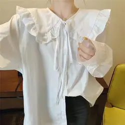 Весна и осень 2009 Новая корейская кукла воротник, ухо сбоку рубашка, свободная рубашка, длинный рукав блузка