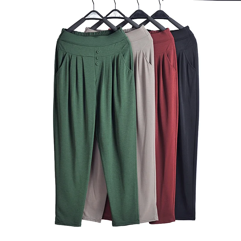 

2020 Summer Middl Aged Women Pants Elastic High Waist Casual Solid Stretch Straight Pants Female Plus Size 5XL Loose Trousers