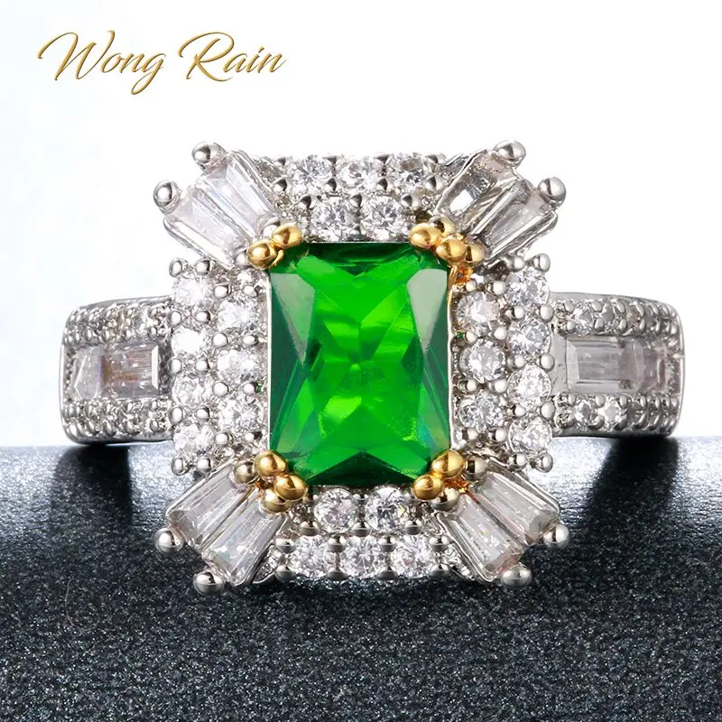Wong Rain Винтажное кольцо из 100% стерлингового серебра 925 пробы с изумрудом для