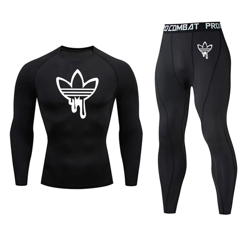 

Brand Men Gym Fitness Clothing Sportswear set thermal underwear Quick Dry Compression Men's Running Set Tight Suit Men Jogging