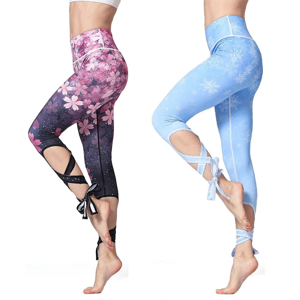 

New nine-point binding yoga pants printed polyester quick-drying breathable fitness leggings