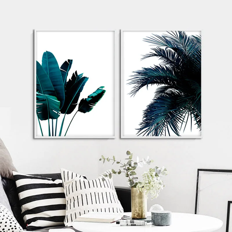 

Blue Banana Palm Tree Leaf Abstract Poster Botanical Canvas Print Nordic Style Painting Creative Picture Modern Home Decoration