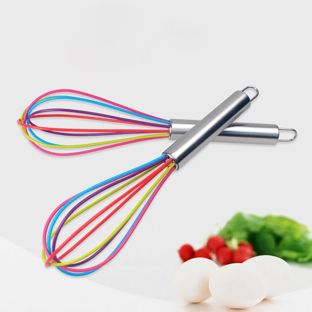 1PC Rotary Manual Egg Beater Mixer Mini Egg Whisk Kitchen Bake Tool Egg Agitator Eco-Friendly Silicone Non-Stick Whisks