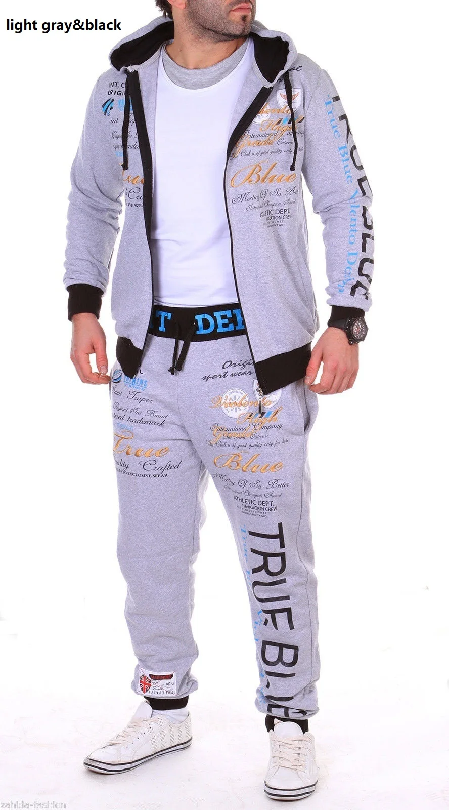 light gray blak ZOGAA/Новинка, Брендовые мужские спортивные костюмы, повседневный комплект из 2 предметов, толстовки, свитшоты с брюками, уличная одежда, мужской спортивный костюм, разноцветный мужской набор для бегунов - Цвет: light gray blak