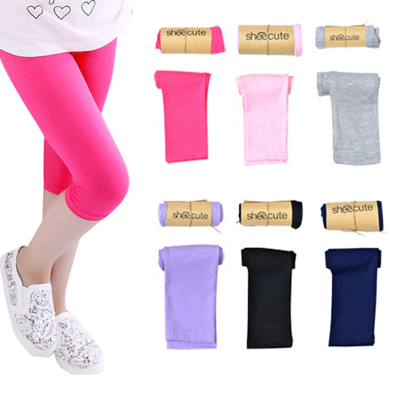 Girl Leggings Knee Length Kids Summer Skinny Pants Solid Color 6 Pack Girls Pants Kids Pants