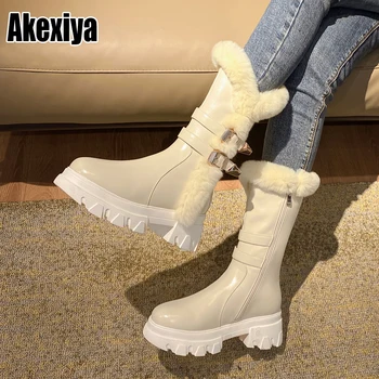 

Fashion Slim Long Shoes Woman Side zipper Round Toe Thick Heels Mid-Calf Boots 2020 Winter Newest Party Basic Boots p436