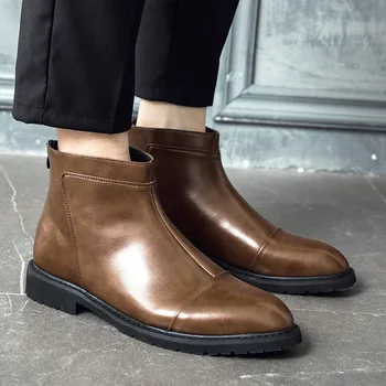 

mens casual chelsea boots comfortable genuine leather shoes slip-on oxford shoe spring autumn ankle boot zapatos de hombre botas