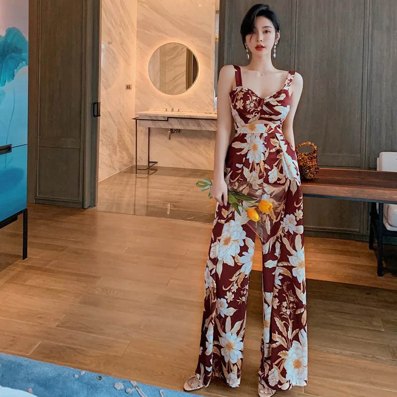 2020-europe-and-the-united-states-summer-new-women's-retro-printed-strap-jumpsuit-wide-leg