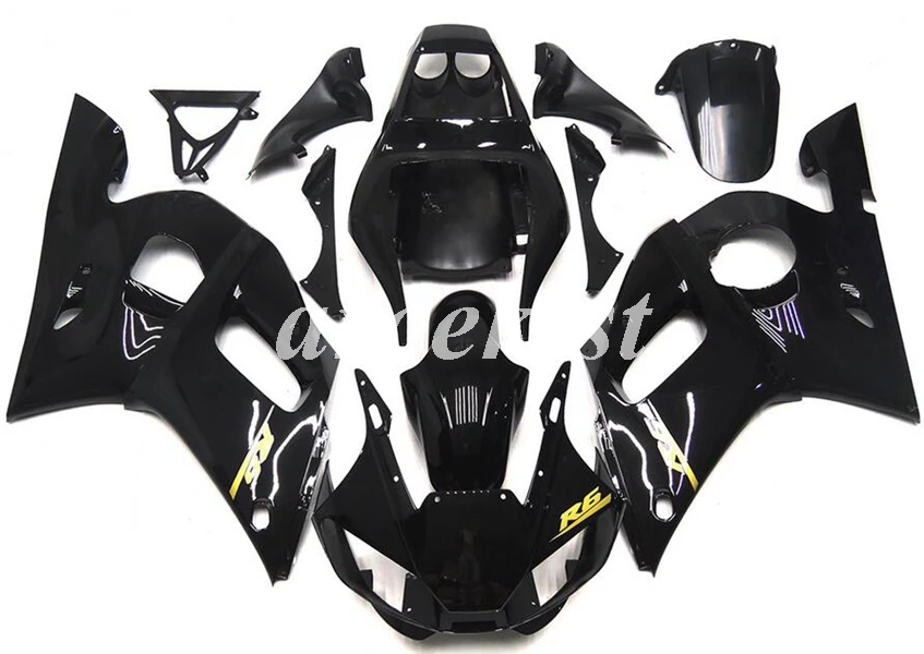 Новинка из АБС-пластика для мотоцикла обтекатели комплект подходит для Yamaha YZF-R6 98 99 00 01 02 R6 1998 1999 2000 2001 2002 тела комплект цвет синий, черный; Большие размеры 34–43 - Цвет: black