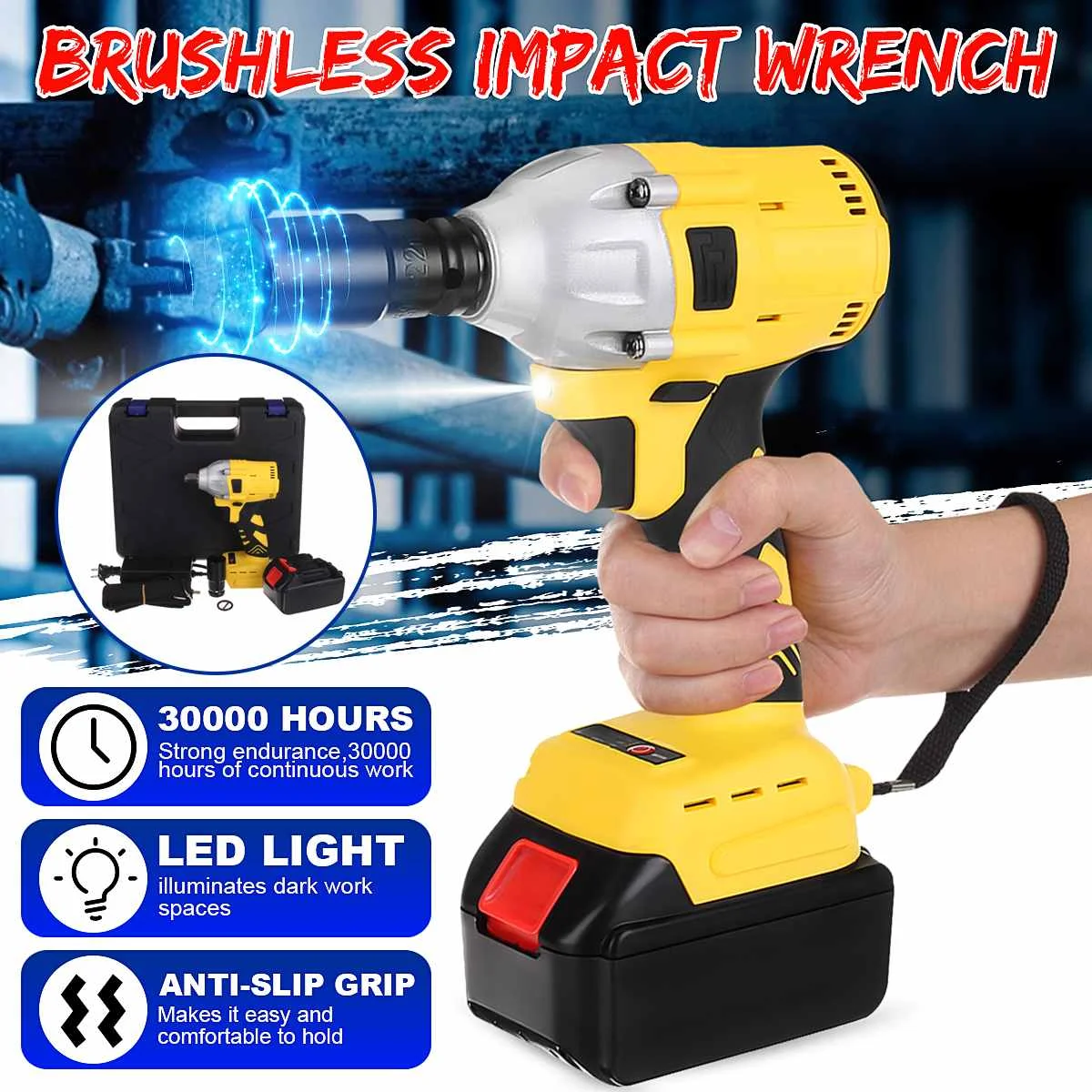 Llave de Impacto 128VF 19800Mah Destornillador el/éctrico de Impacto inal/ámbrico sin escobillas 520 N.M a 1//2 Llave de Tubo Herramienta el/éctrica Rueda de Coche en casa,1battery