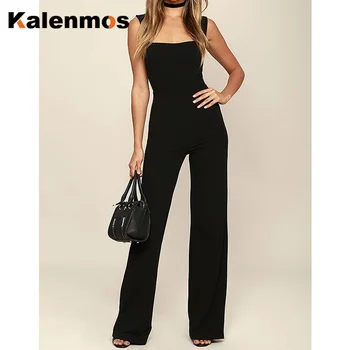 

KALENMOS Summer Long Jumpsuit Women High Waist Square Collar Sleeveless Trousers Pants Rompers Work Slim Elegant Chic Bodysuit