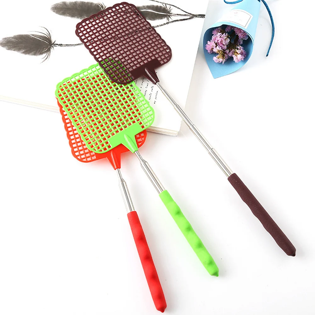Разноцветные многоразовые пластиковые выдвижные ручные ракетки для рук, насекомых, ловцов комаров, 73 см, мухобойка