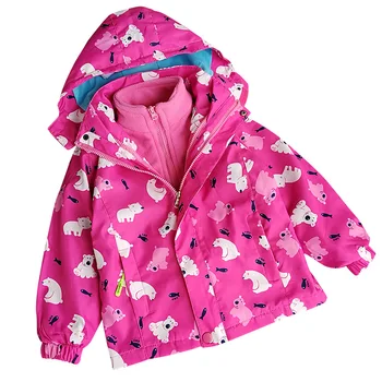 

baby boy girls autumn winter cartoon animal pattern thick jacket sport outerwear 2pcs hooeded zipper waterproof windbreaker coat