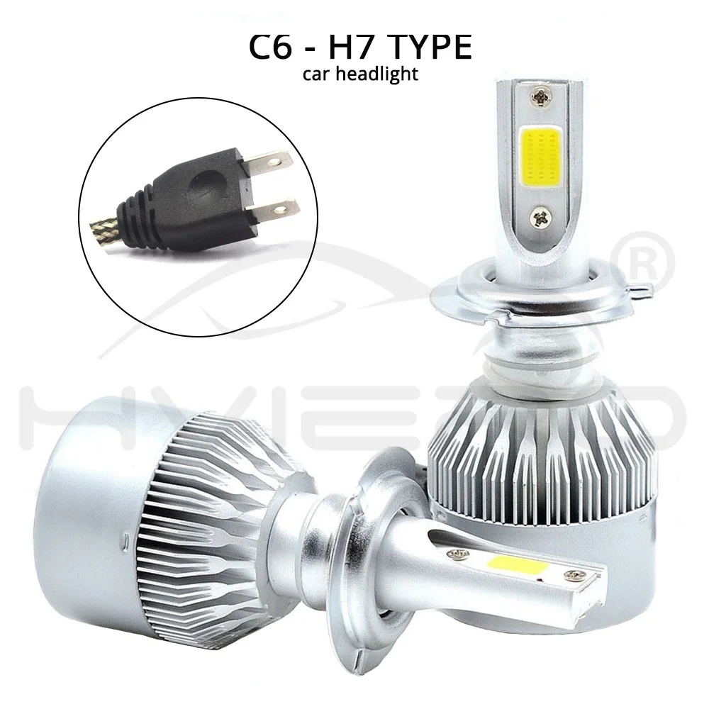 Hviero Car Headlight Fog Light C6 H1 H3 H4 H7 H11 HB3 9005 HB4 9006 COB IP67 WaterProof 72W Auto Front Drl Bulb Automobile Headlamp