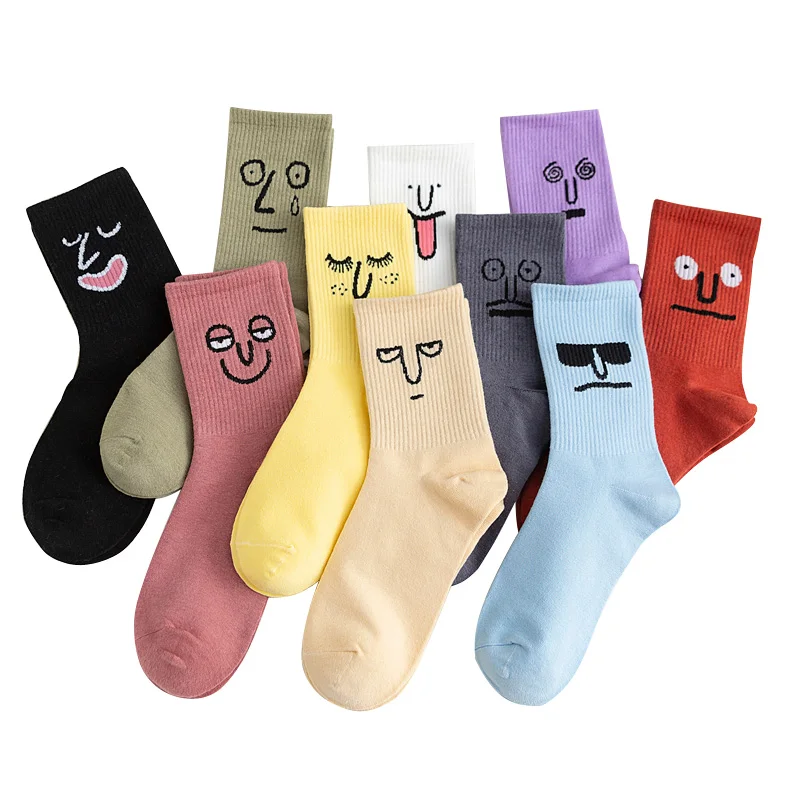

5 Pairs/Pack Unisex Surprise Expression Crew Men Socks Harajuku Funny Socks Men 100 Cotton Kawaii Size 36-42 Dropshipping