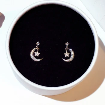 Korean Super Shine Creative Moon Earring for Women AAA Cubic Zircon Fashion Half Moon Stud Earrings Wedding Jewelry Accessroies