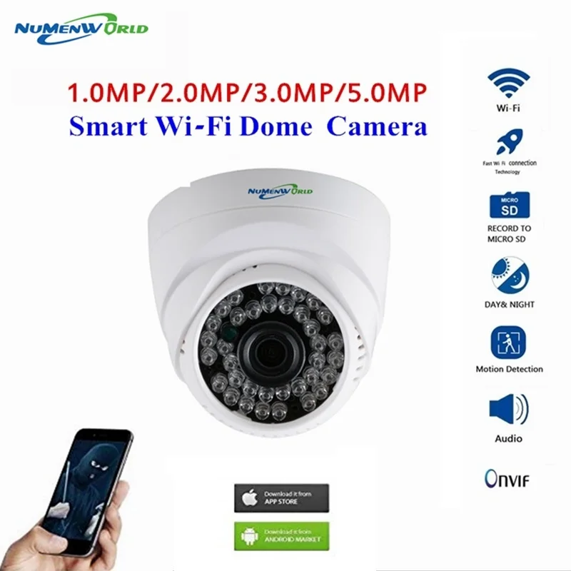 Wi Fi IP купольная камера HD беспроводная видеонаблюдения встроенный микрофон слот