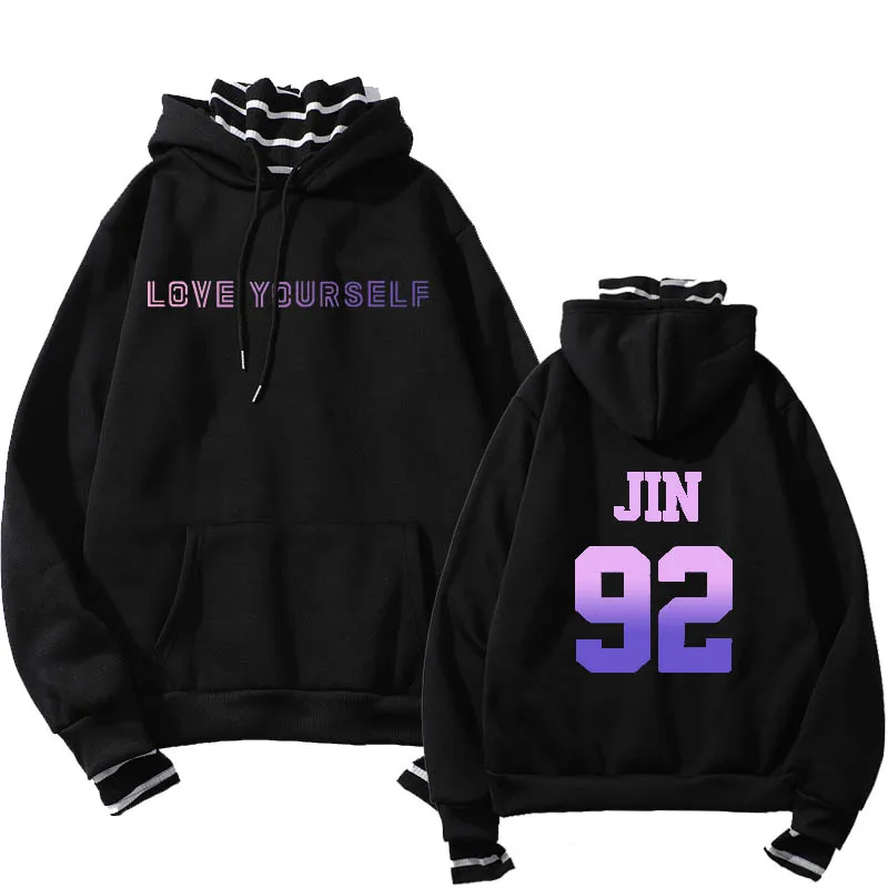 Kpop/толстовки с капюшоном; толстовка с надписью «love yourself»; Повседневная Толстовка в стиле Харадзюку с имитацией двух толстовок