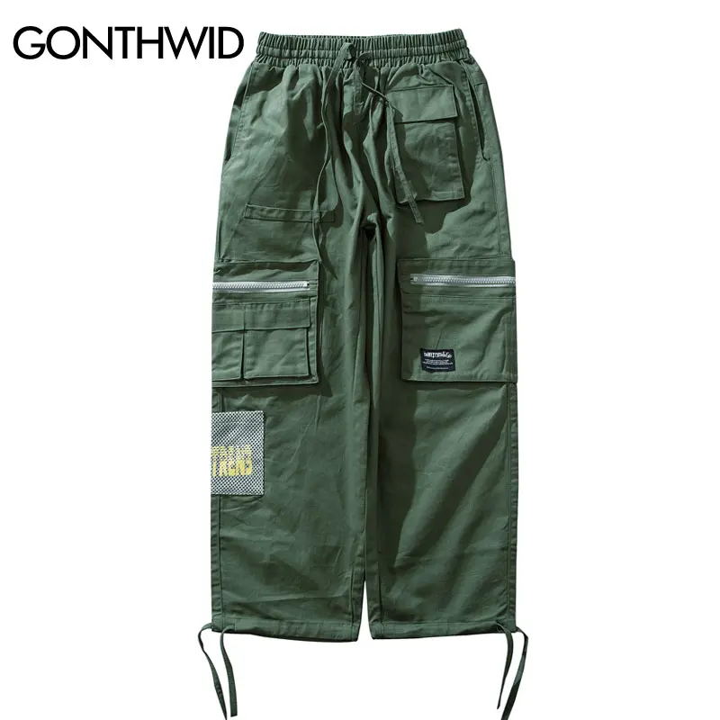 

GONTHWID Multi Zipper Pockets Cargo Tactical Pants Harajuku Casual Loose Jogger Harem Sweatpants Streetwear Men Hip Hop Trousers