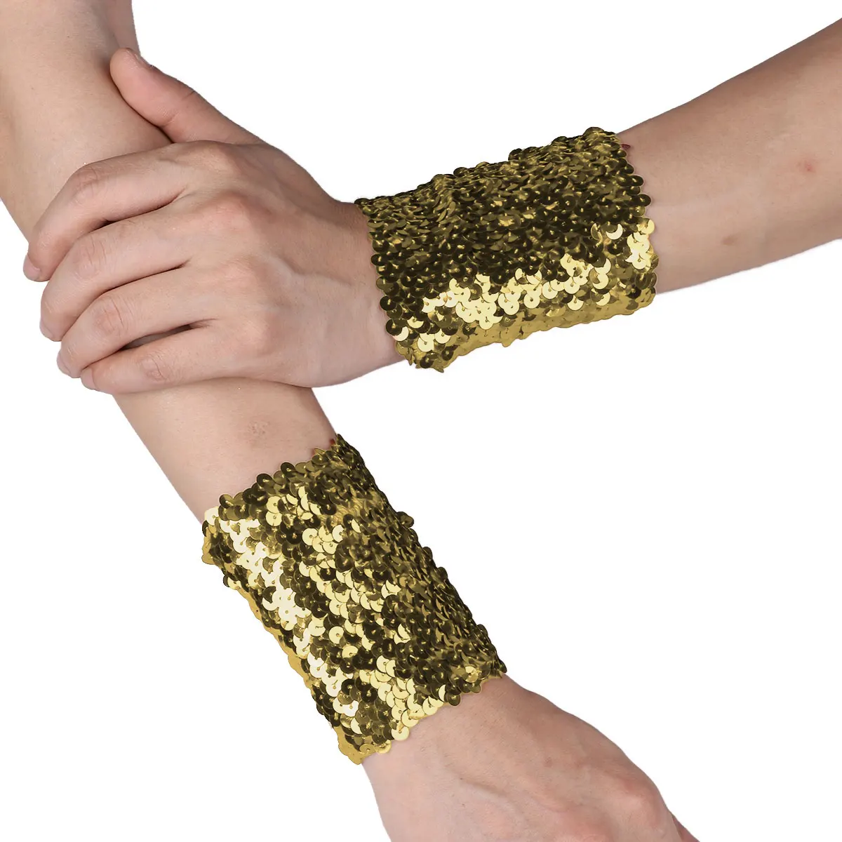 

Women Ladies Sparkle Shiny Sequins Cuffs Stretchy Oversleeve Dance Cosutmes Party Props Performance Cosplay Costume Cuffs