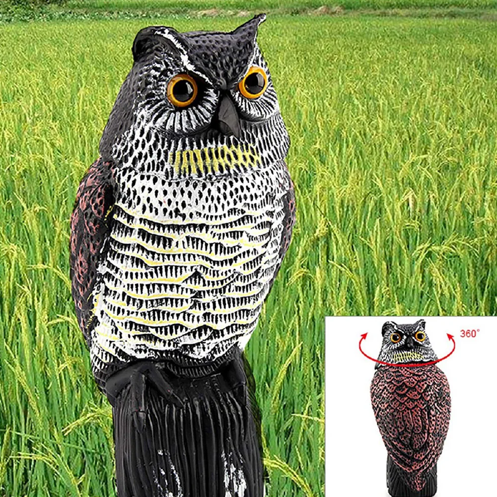 

Realistic Bird Scarer Rotating Head Owl Decoy Protection Repellent Bird Pest Control Scarecrow Garden Yard Decor