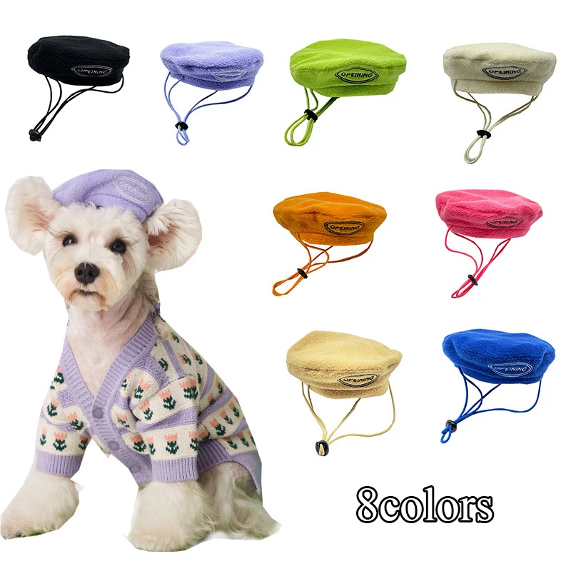 Winter Warm Hat for Dog Adjustable Dogs Berets Solid Color Windproof Pet Hats Dog Accessories