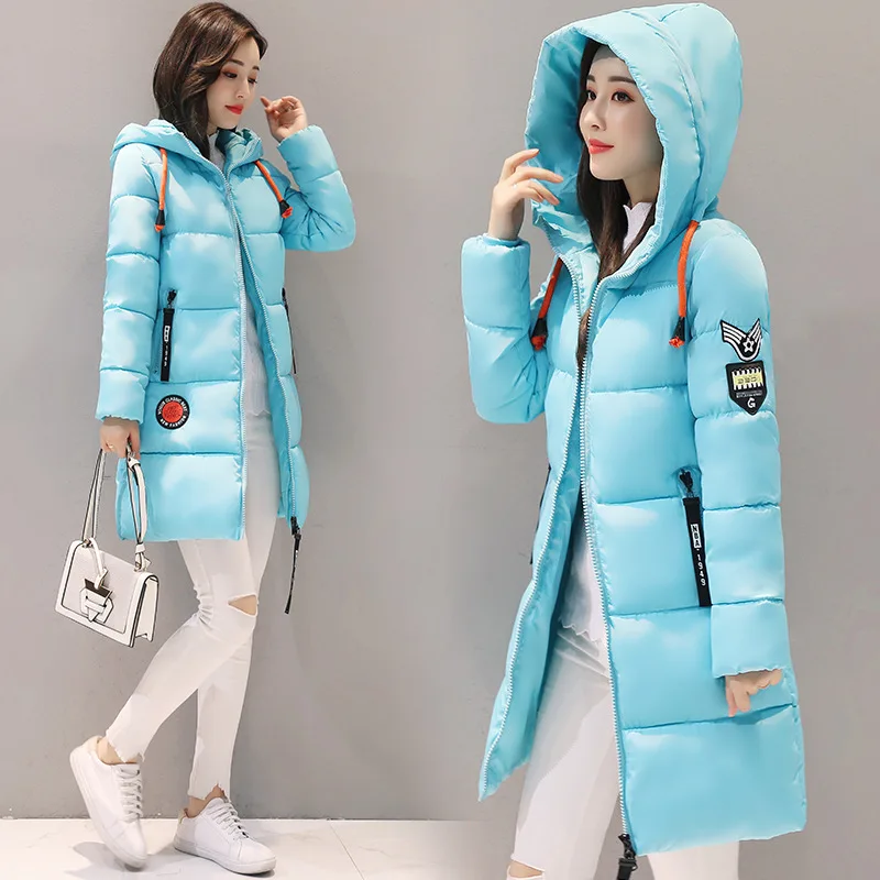 

Fashion Sky Blue/White/Pink Medium-Long Thick Women Cotton Coats Warm Yellow Ladies Jackets Windproof Slim Female Winter Outwear