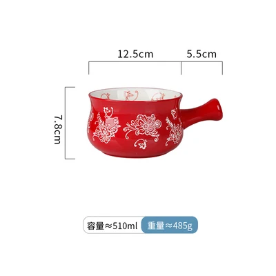 Креативная японская керамическая посуда для завтрака, чашка для дома с тарелкой, запеченная чаша, овсяная чаша с ручкой - Цвет: Red bowl
