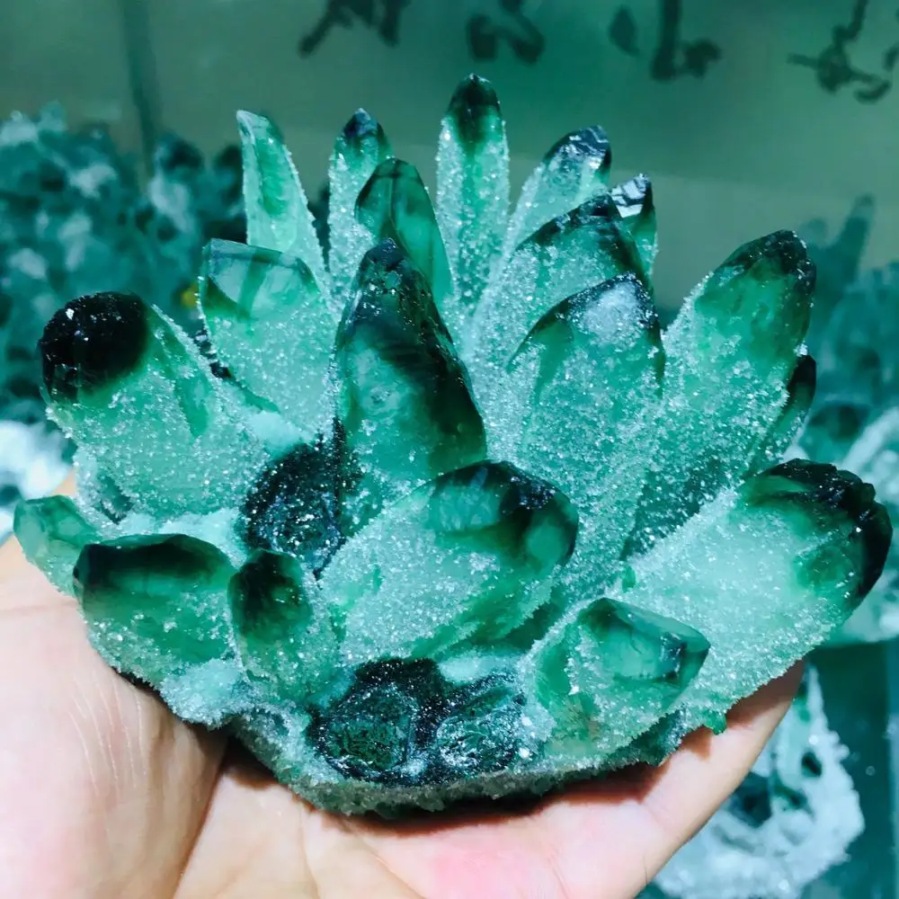800-840 г натуральный зеленый Ghost Phantom Quartz кристаллический кластер исцеляющий