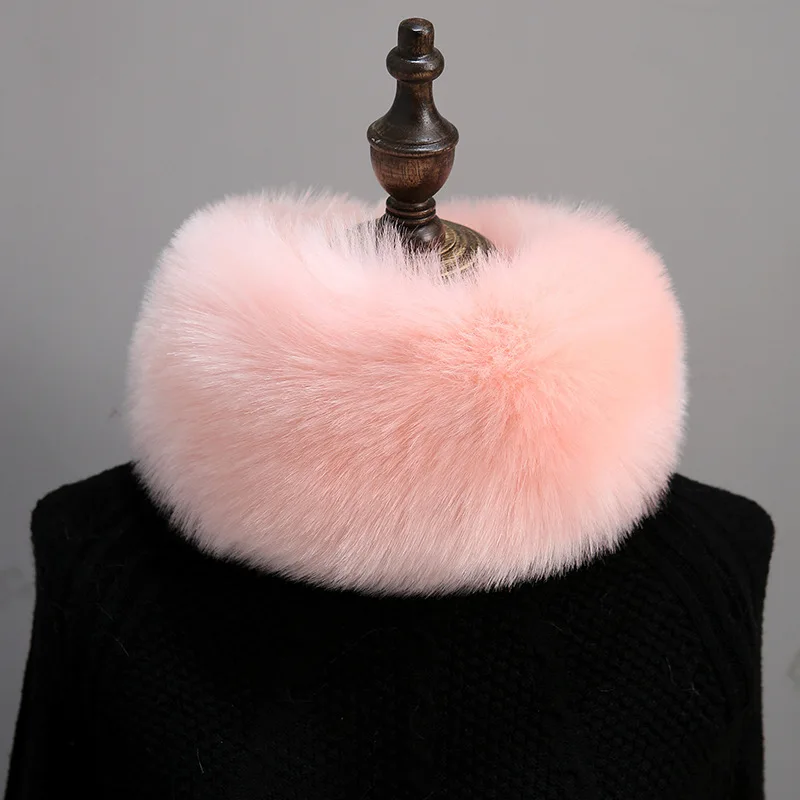 Qearlstar зимний шарф из искусственного меха лисы имитация меховой для шеи кольцо обертывание теплый мягкий толстый женский шейный платок снуд пушистый DW04 - Цвет: Розовый
