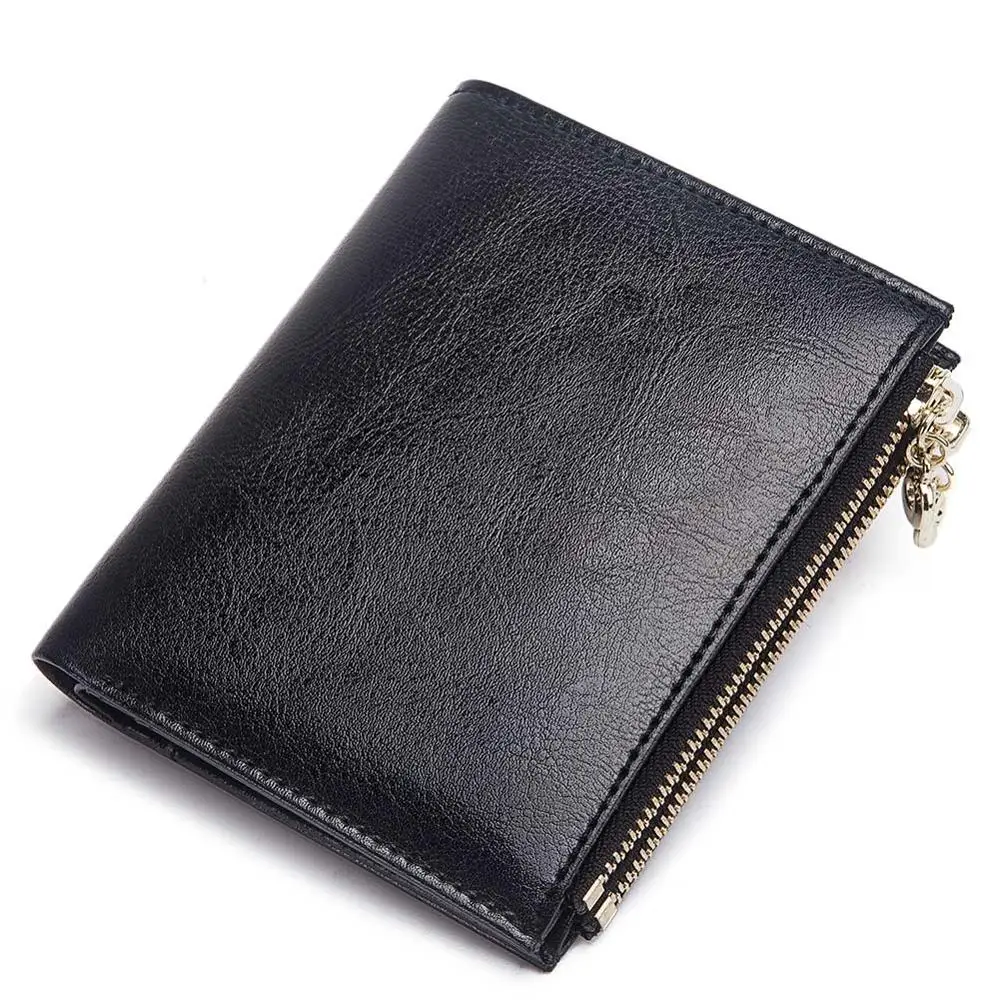 GZCZ Rfid кошелек из натуральной кожи Женский кошелек для монет модные короткие кошельки бумажники-зажимы для денег сумка для денег - Цвет: Черный