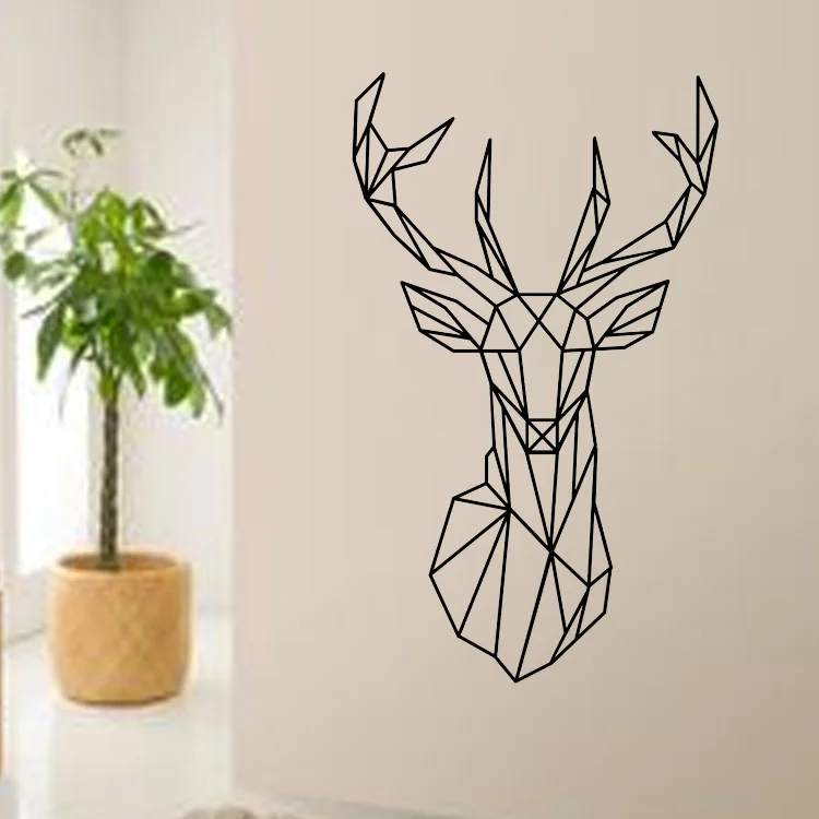 Aw9665 Geometry Deer Customizable Adhesive Paper Removable PVC Carved Foreign Trade English Wall Adhesive Paper Waterproof Creat